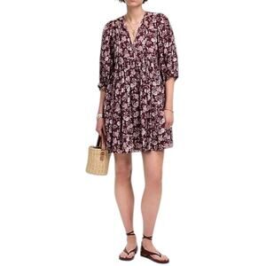Madewell Splitneck Puff Sleeve Dress Women Size XL Dark Fig Cotton NV450 New